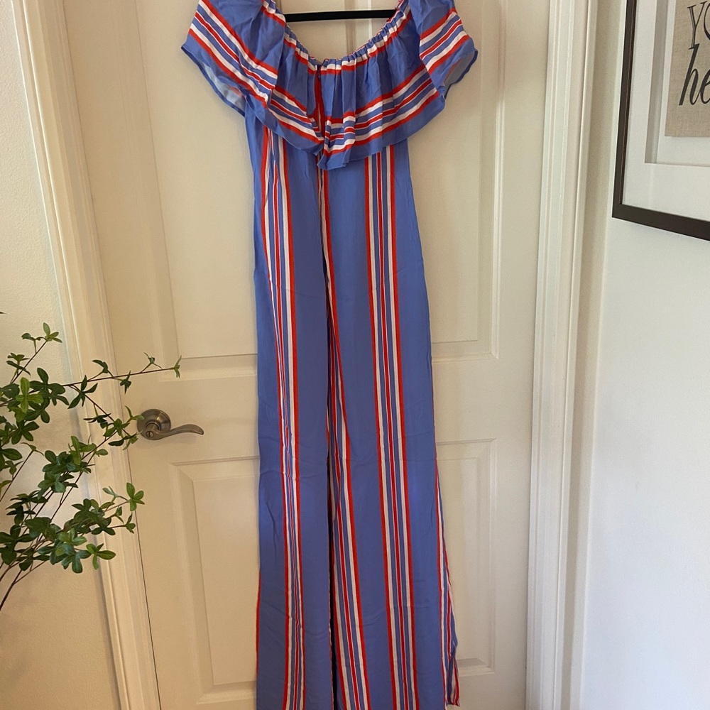 Elisabetta Franchi Womens Blue & Red Striped Jumpsuit Size 42 Italy - Picture 7 of 7